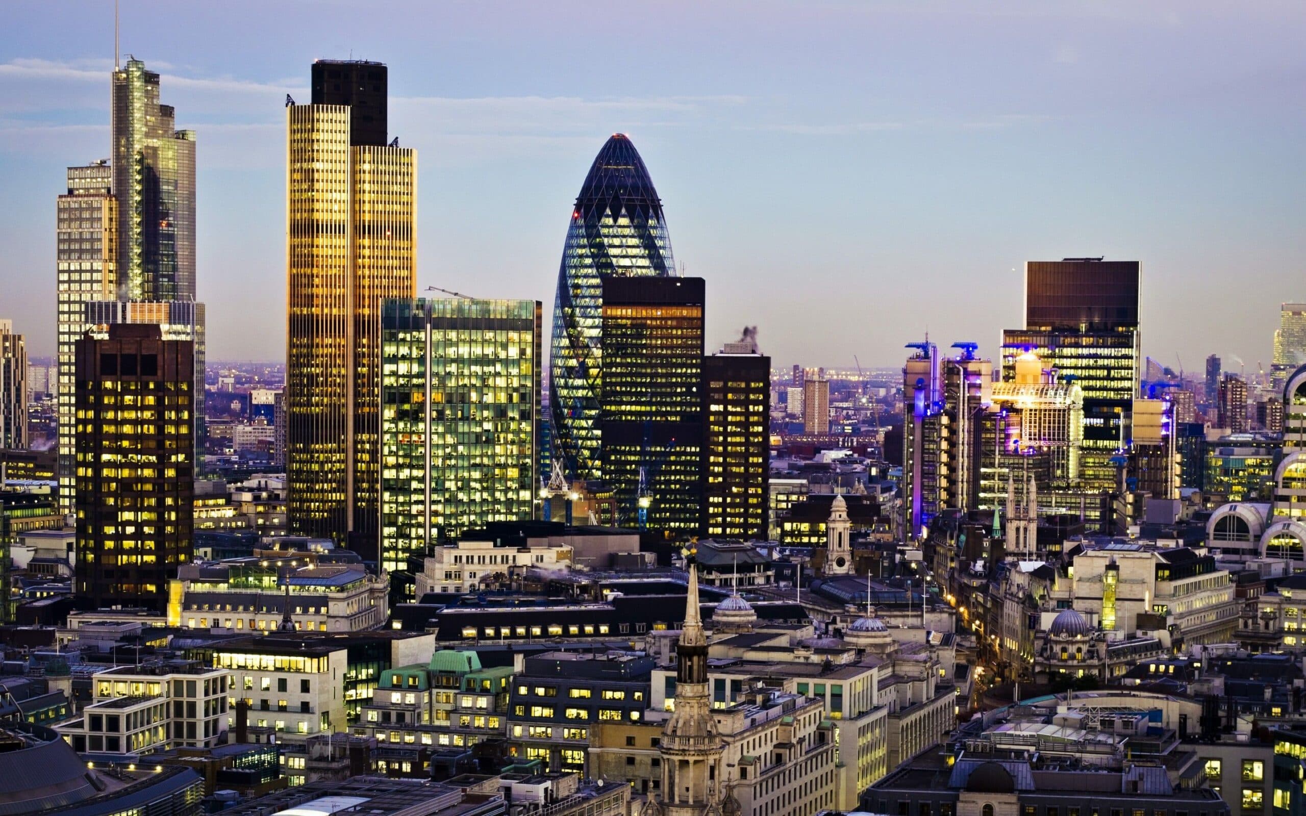 London skyline featuring the Gherkin and the City of London