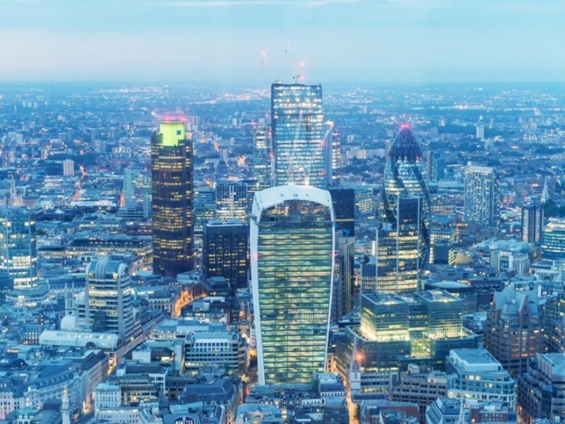London skyline representing RecruitBlock's leadership in crypto recruitment, connecting top-tier C-level talent with blockchain and Web3 companies