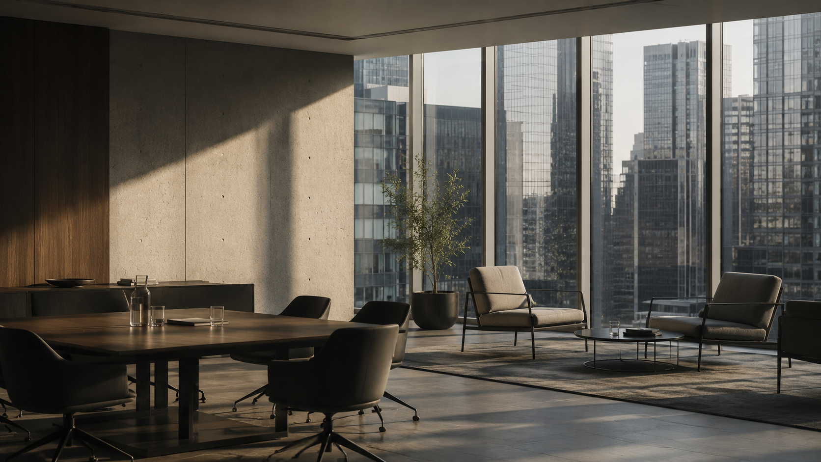 Modern financial district representing crypto recruitment and executive search