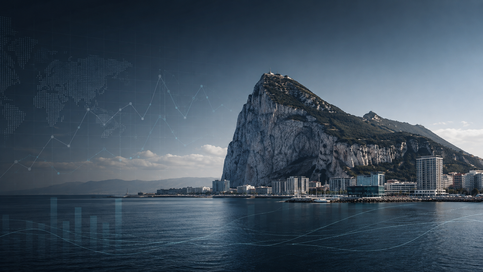 Rock of Gibraltar with digital market intelligence overlays for Gibraltar talent and hiring scoping